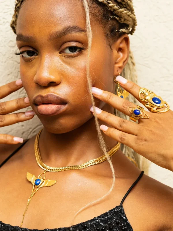 Lotta Djossou Bague Beetle Dorée Lapis Lazuli Best