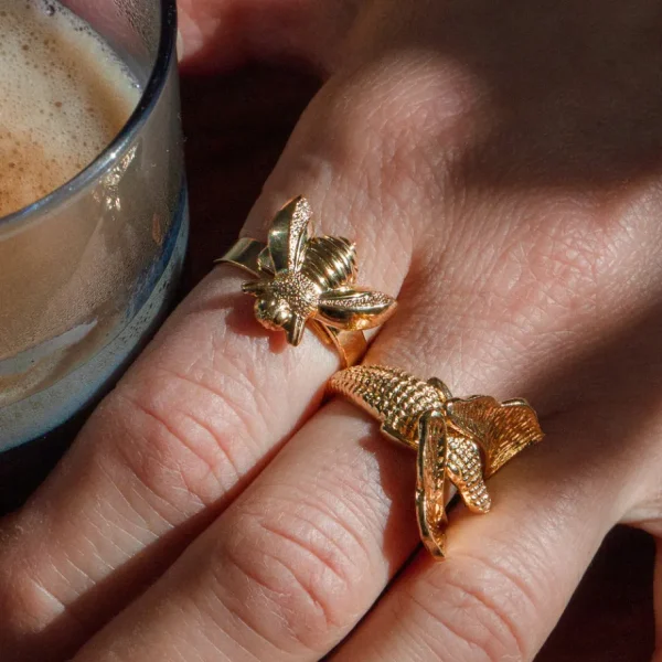Lotta Djossou Bague Crocodile Ginkgo Dorée Discount