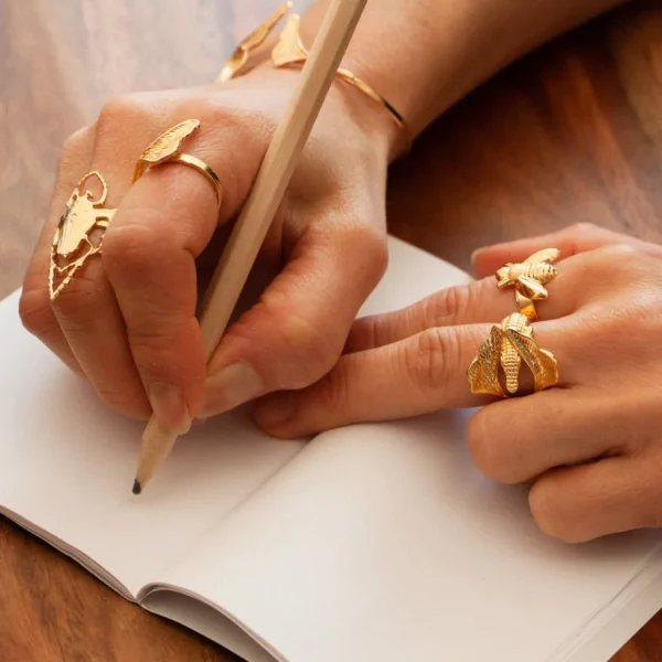 Lotta Djossou Bague Crocodile Ginkgo Dorée Discount