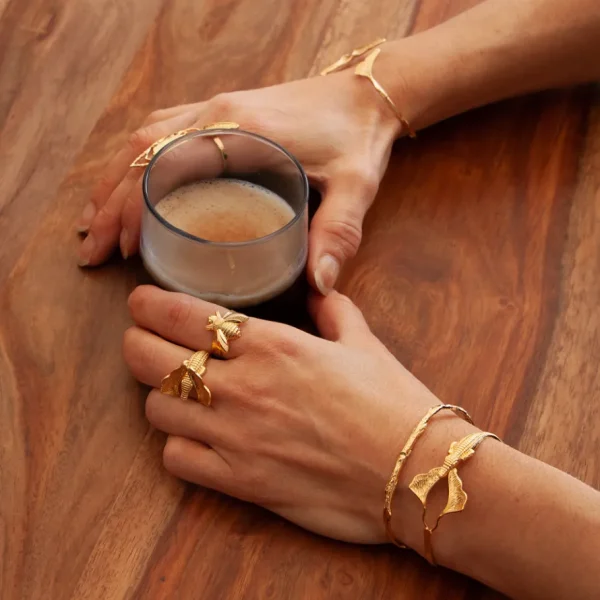 Lotta Djossou Bague Crocodile Ginkgo Dorée Discount