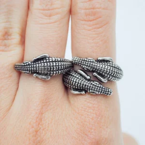 Lotta Djossou Bague Double Crocodile Dorée Hot