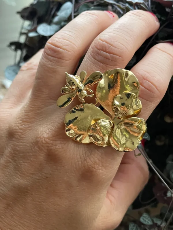 Lotta Djossou Bague Double Deux Doigts Pensée Bee Dorée Hot