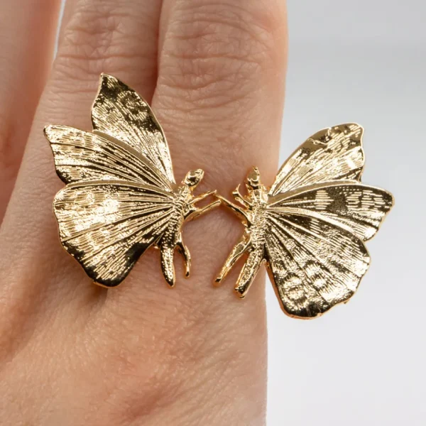 Lotta Djossou Bague Double Petit Papillon Dorée Clearance