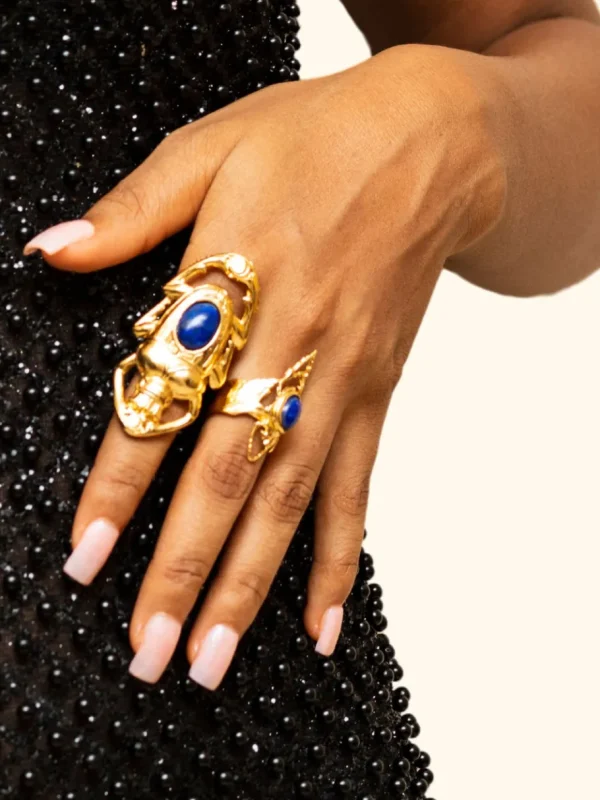 Lotta Djossou Bague Oscar Dorée Lapis Lazuli New