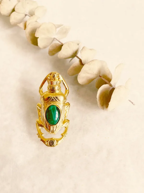 Lotta Djossou Bague Oscar Dorée Malachite Hot