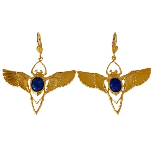 Lotta Djossou Boucles d'oreilles Beetle Dorées Lapis Lazuli Bleu Outlet