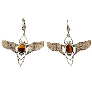 Lotta Djossou Boucles d'oreilles Beetle Argentées Oeil de Tigre Clearance