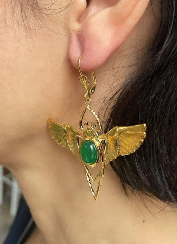 Lotta Djossou Boucles d'oreilles Beetle Dorées Jade Hot