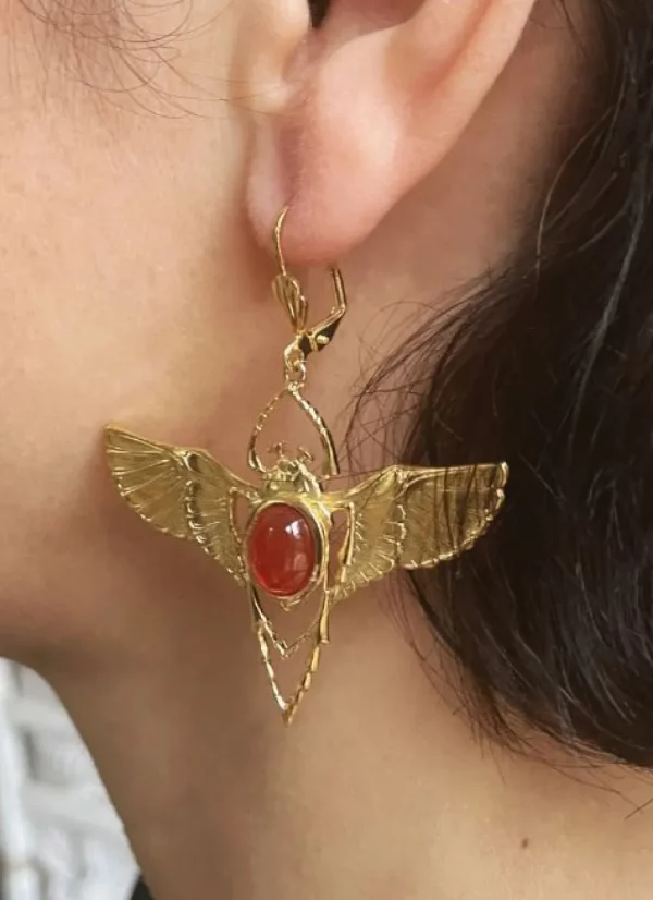 Lotta Djossou Boucles d'oreilles Beetle Dorées Cornaline Outlet
