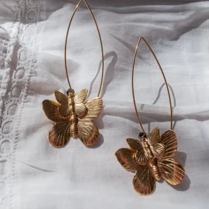 Lotta Djossou Boucles d'oreilles Double Papillon Dorées New