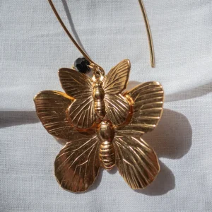 Lotta Djossou Boucles d'oreilles Double Papillon Dorées New