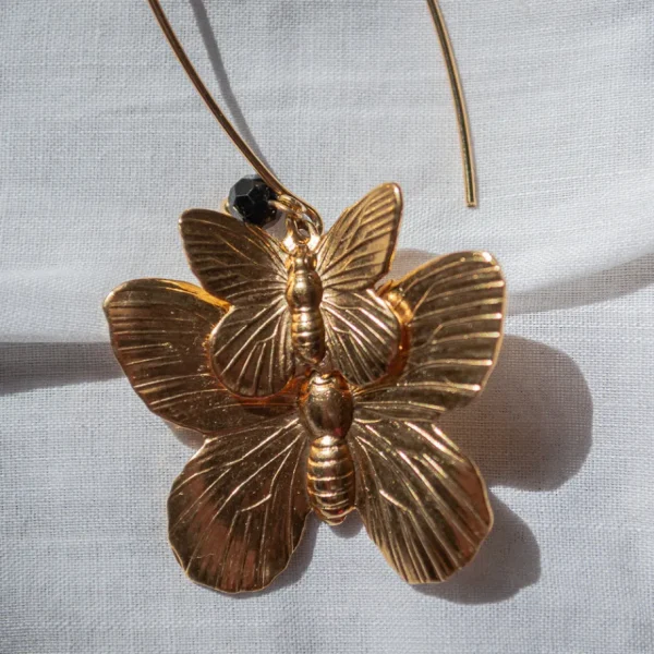 Lotta Djossou Boucles d'oreilles Double Papillon Dorées New
