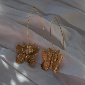 Lotta Djossou Boucles d'oreilles Double Papillon Dorées New