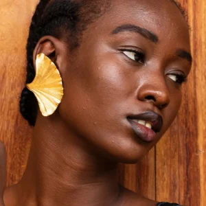 Lotta Djossou Boucles d'oreilles Feuille de Ginkgo Doré Sale