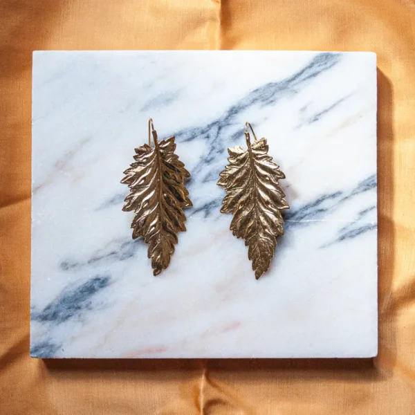 Lotta Djossou Boucles d'Oreilles Feuille de Bouleau Dorée Hot