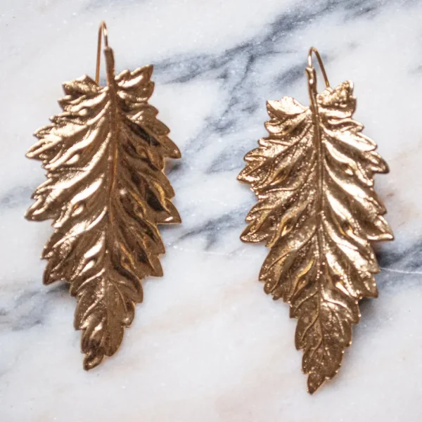 Lotta Djossou Boucles d'Oreilles Feuille de Bouleau Dorée Hot