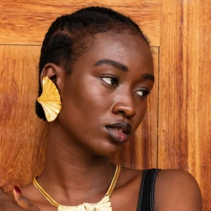 Lotta Djossou Boucles d'oreilles Feuille de Ginkgo Doré Sale