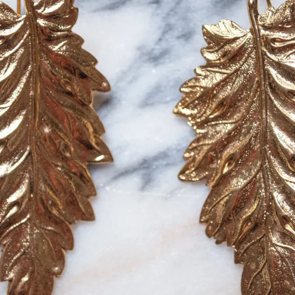 Lotta Djossou Boucles d'Oreilles Feuille de Bouleau Dorée Hot
