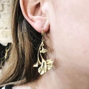 Lotta Djossou Boucles d'Oreilles Ginkgo Dorées Online