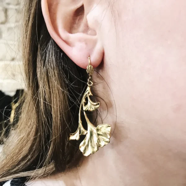 Lotta Djossou Boucles d'Oreilles Ginkgo Dorées Online
