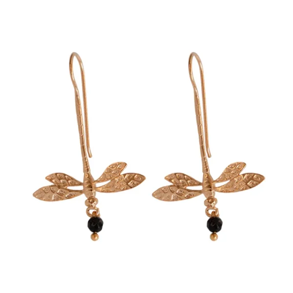 Lotta Djossou Boucles d'Oreilles Libellule Onyx Dorées Discount