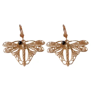 Lotta Djossou Boucles d'Oreilles Libellule Volant Dorées New