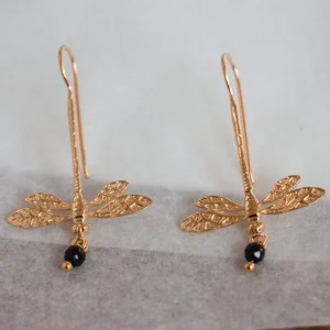 Lotta Djossou Boucles d'Oreilles Libellule Onyx Dorées Discount