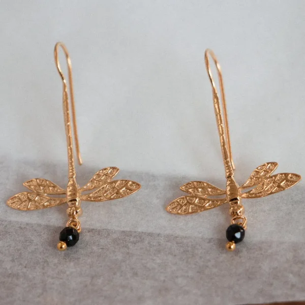 Lotta Djossou Boucles d'Oreilles Libellule Onyx Dorées Discount