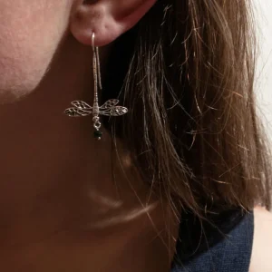 Lotta Djossou Boucles d'Oreilles Libellule Onyx Dorées Discount