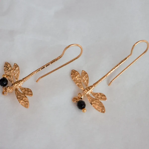 Lotta Djossou Boucles d'Oreilles Libellule Onyx Dorées Discount