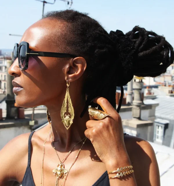 Lotta Djossou Boucles d'Oreilles Long Scarabée Dorées Discount