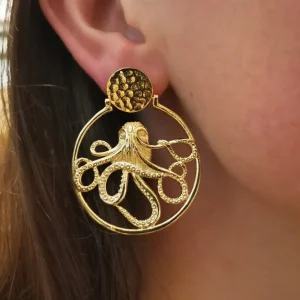 Lotta Djossou Boucles d'Oreilles Octopus Dorées Discount