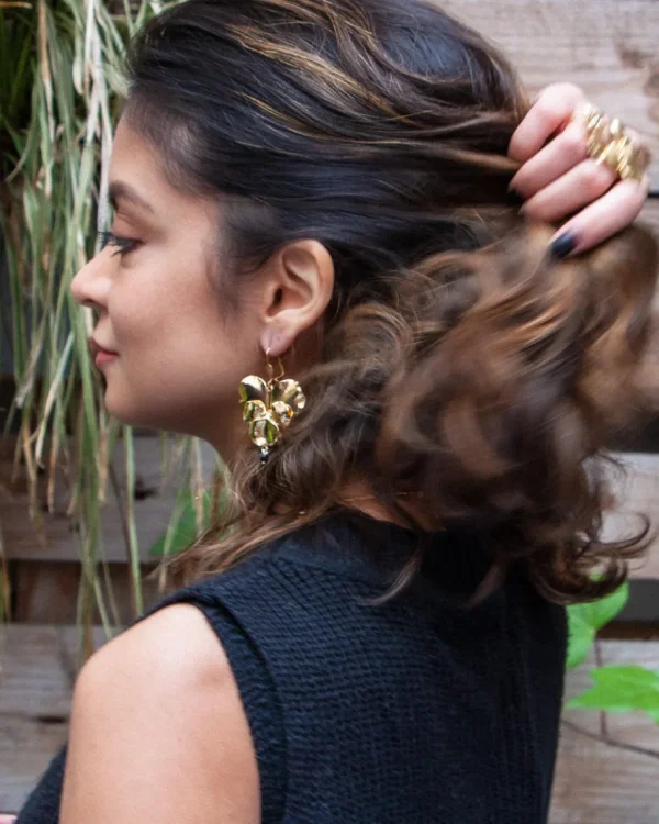 Lotta Djossou Boucles d'Oreilles Pensée Dorées Fashion