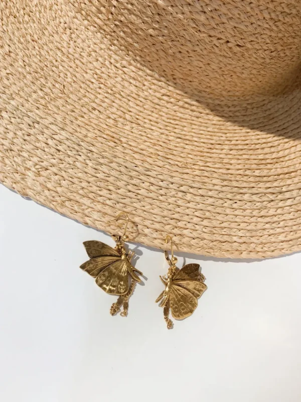 Lotta Djossou Boucles d'Oreilles Petit Papillon Dorées Fashion