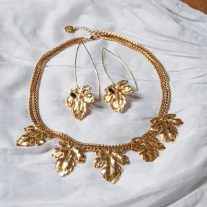 Lotta Djossou Boucles d'Oreilles Tige Feuilles de Figuier Dorées Sale