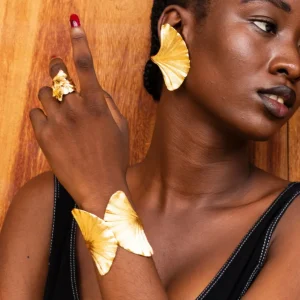 Lotta Djossou Bracelet Double Feuille de Ginkgo Doré Fashion