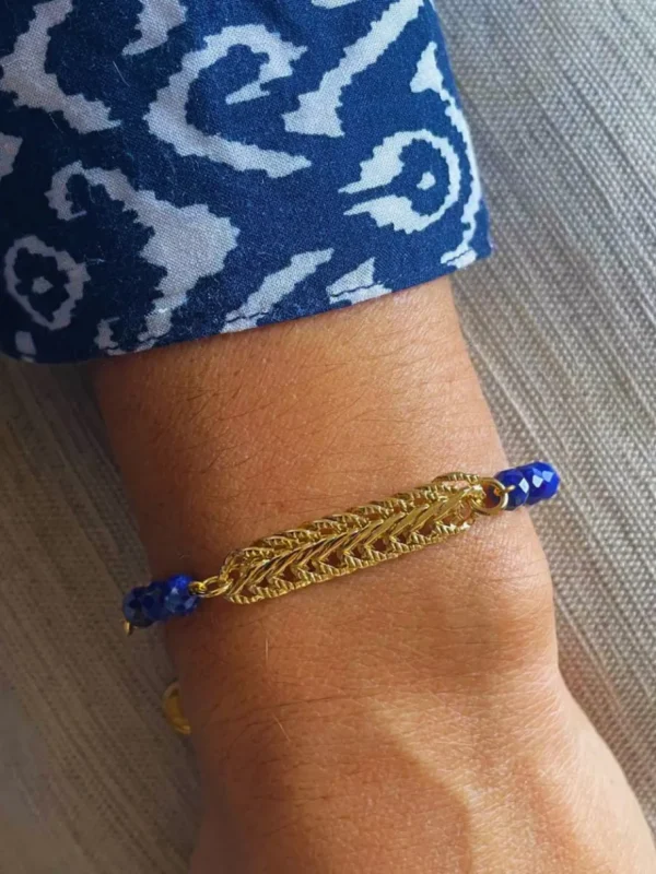 Lotta Djossou Bracelet Tressé Doré Lapis Lazuli Bleu Discount