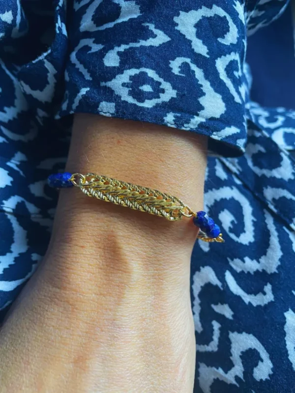 Lotta Djossou Bracelet Tressé Doré Lapis Lazuli Bleu Discount