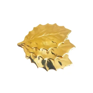 Lotta Djossou Broche 3 Feuilles Dorée New