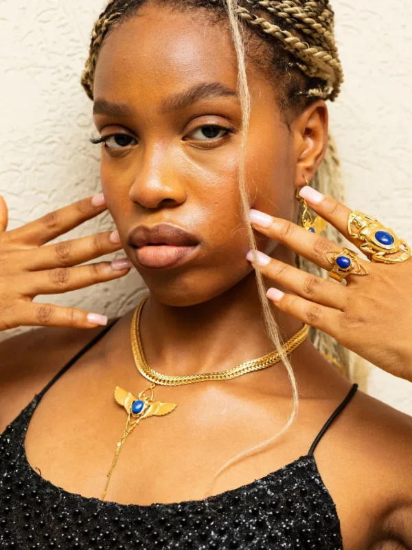 Lotta Djossou Choker Beetle Doré Lapis Lazuli Bleu Clearance