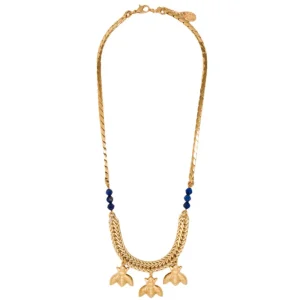 Lotta Djossou Collier Abeilles Bee Doré Lapis Lazuli Bleu Fashion