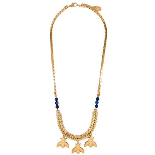 Lotta Djossou Collier Abeilles Bee Doré Lapis Lazuli Bleu Fashion
