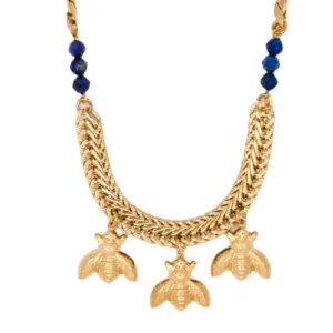Lotta Djossou Collier Abeilles Bee Doré Lapis Lazuli Bleu Fashion