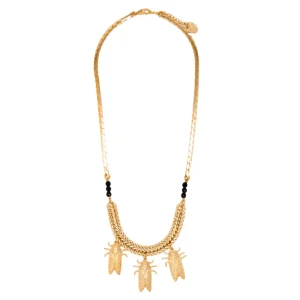 Lotta Djossou Collier Petite Cigale Cica doré et Onyx Sale