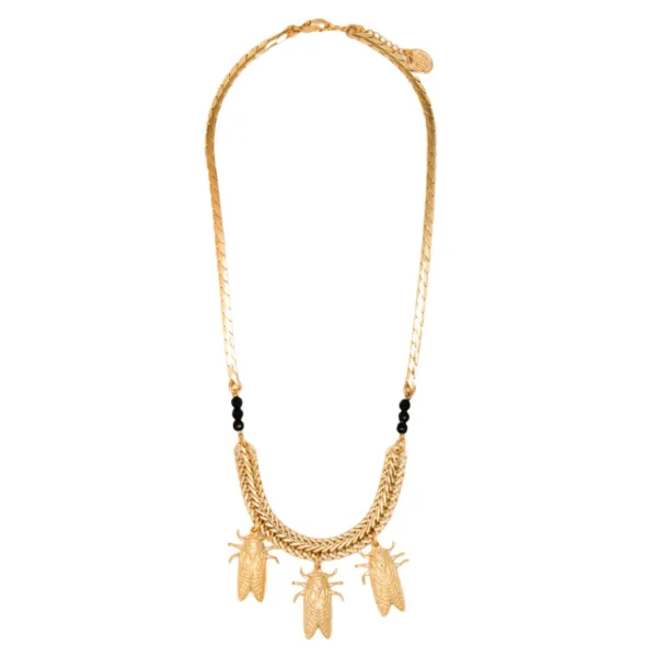 Lotta Djossou Collier Petite Cigale Cica doré et Onyx Sale
