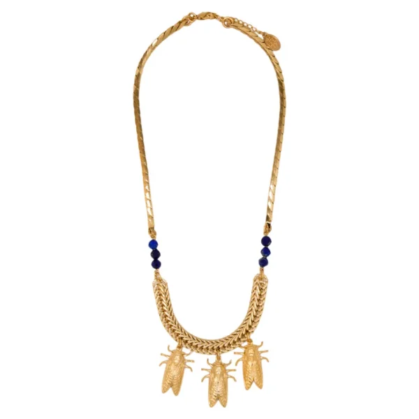Lotta Djossou Collier Petite Cigale Cica doré et Lapis Clearance