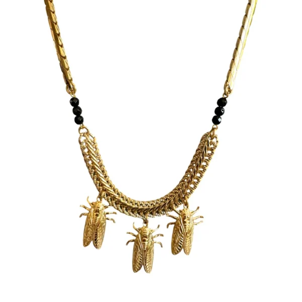Lotta Djossou Collier Petite Cigale Cica doré et Onyx Sale
